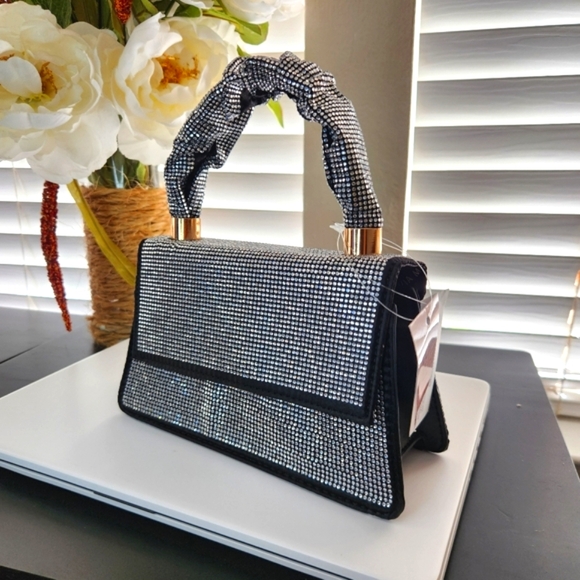 Olivia Miller Handbags - NEW!! Olivia Miller Women's Handbag With Strap Black Silver Dazzling Rhinestones